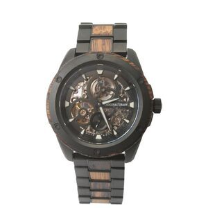 Original Grain Mens Black S-Steel Charred Oak Rugged Automatic Watch 44mm